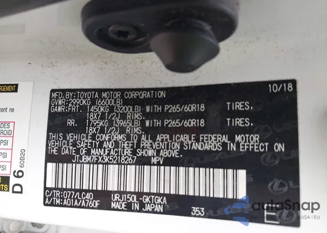 2019 Lexus Gx 460 Premium from USA, damaged, VIN JTJBM7FX3K5218267